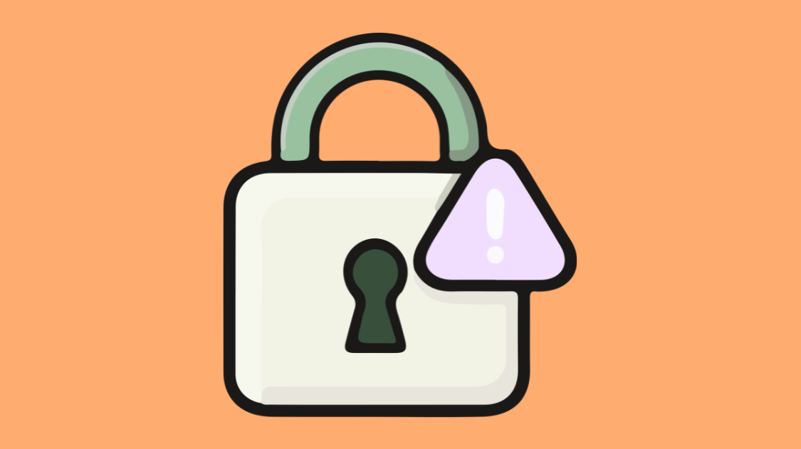 A padlock with a warning exclamation point against an orange background